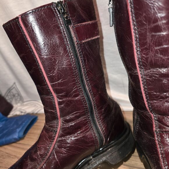 DR MARTENS 9788 4UK 6US Vintage Y2K Brick Red Patent Zip Moto Logo Boots England - Picture 7 of 16